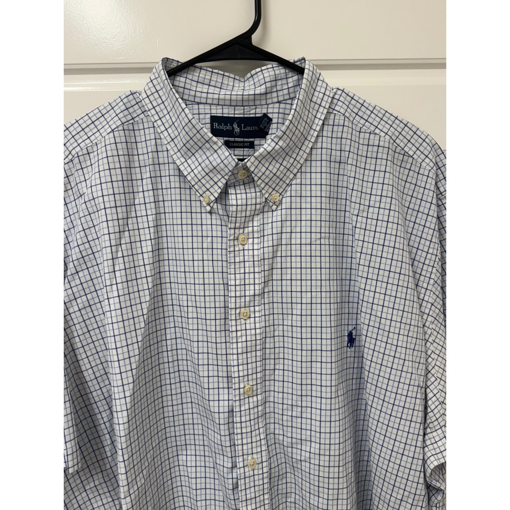 Polo Ralph Lauren Men 3XB Big Classic Fit Cotton Tattersall Check Shirt Blue NEW
